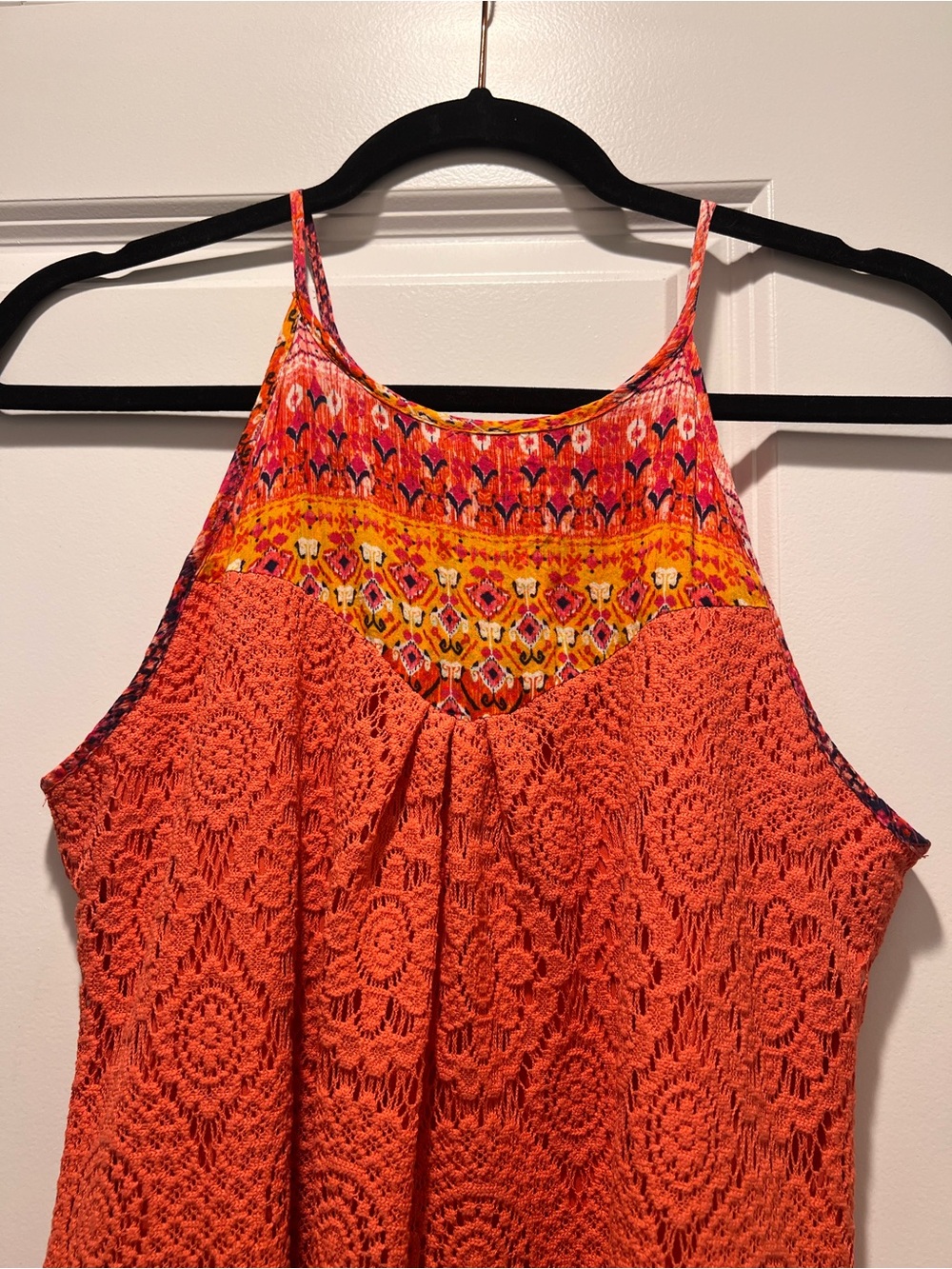 No Comment Boho Crochet Lace High-Low Maxi Dress Coral Orange - Size L